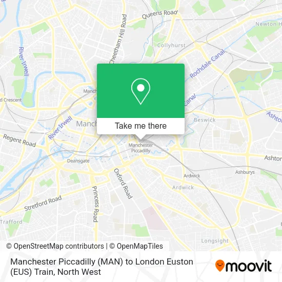Manchester Piccadilly (MAN) to London Euston (EUS) Train map