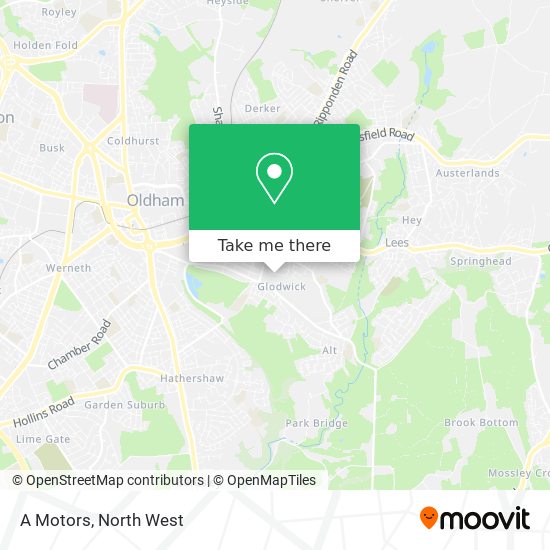 How to get to A Motors in Oldham by Light rail or Train?