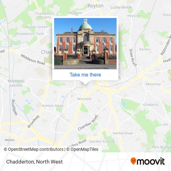 How to get to Chadderton in Oldham by bus, light rail or train?