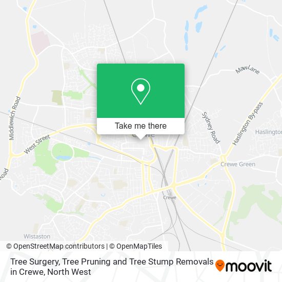 Tree Surgery, Tree Pruning and Tree Stump Removals in Crewe map