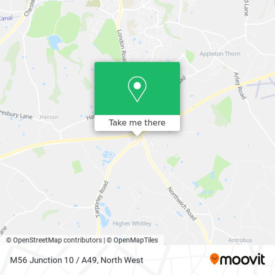 M56 Junction 10 / A49 map