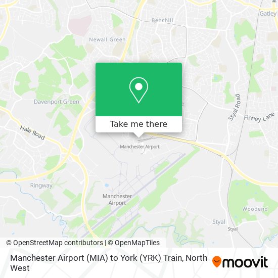 Manchester Airport (MIA) to York (YRK) Train map