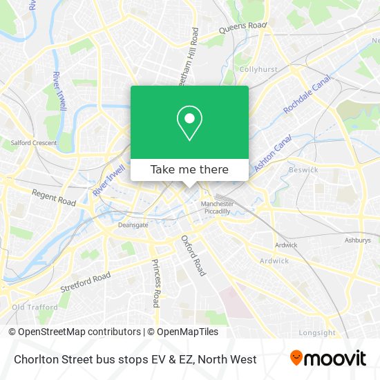 Chorlton Street bus stops EV & EZ map