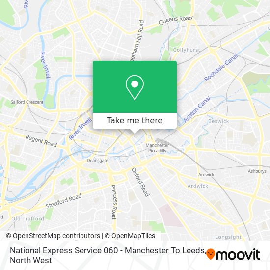 National Express Service 060 - Manchester To Leeds map