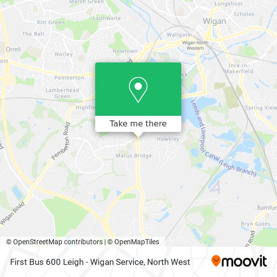 First Bus 600 Leigh - Wigan Service map