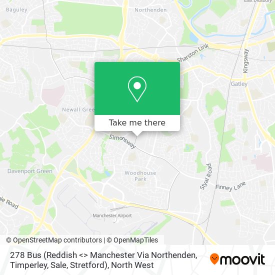 278 Bus (Reddish <> Manchester Via Northenden, Timperley, Sale, Stretford) map