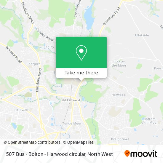 507 Bus - Bolton - Harwood circular map
