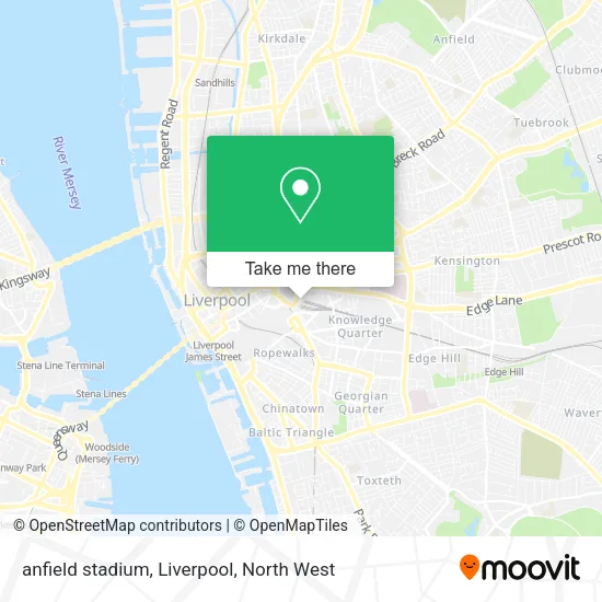 anfield stadium, Liverpool map