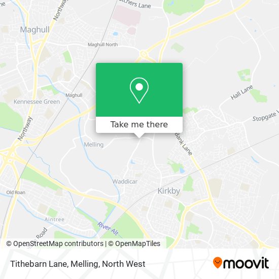 Tithebarn Lane, Melling map