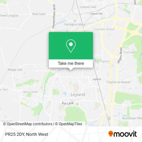 How to Get to PR25 2DY in Leyland by Bus or Train?