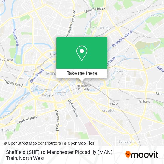 Sheffield (SHF) to Manchester Piccadilly (MAN) Train map