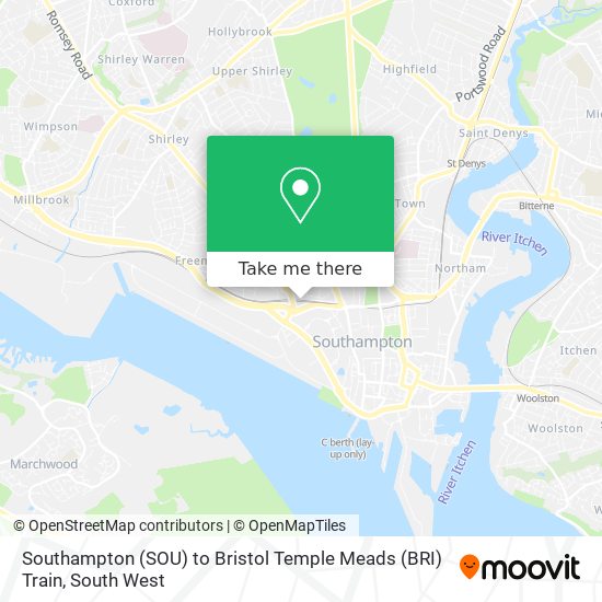 Southampton (SOU) to Bristol Temple Meads (BRI) Train map