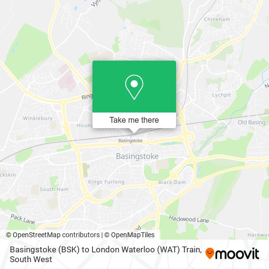 Basingstoke (BSK) to London Waterloo (WAT) Train map