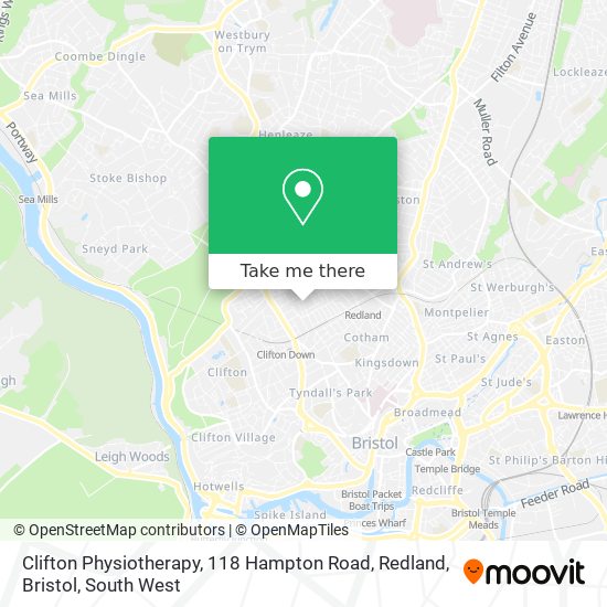 Clifton Physiotherapy, 118 Hampton Road, Redland, Bristol map