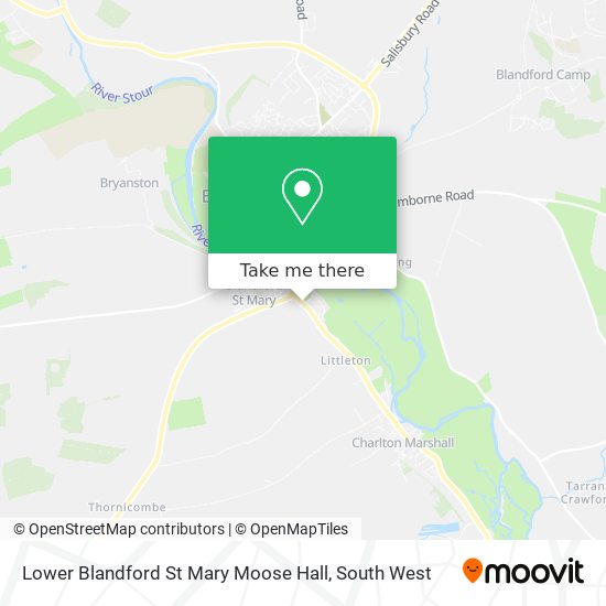 Lower Blandford St Mary Moose Hall map