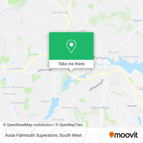 How to Get to Asda Falmouth Superstore in Penryn by Bus or Train?