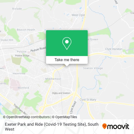 Exeter Park and Ride (Covid-19 Testing Site) map