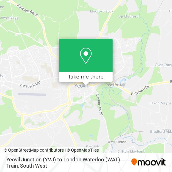 Yeovil Junction (YVJ) to London Waterloo (WAT) Train map