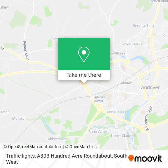 Traffic lights, A303 Hundred Acre Roundabout map