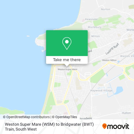 Weston Super Mare (WSM) to Bridgwater (BWT) Train map