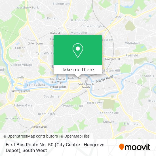 First Bus Route No. 50 (City Centre - Hengrove Depot) map