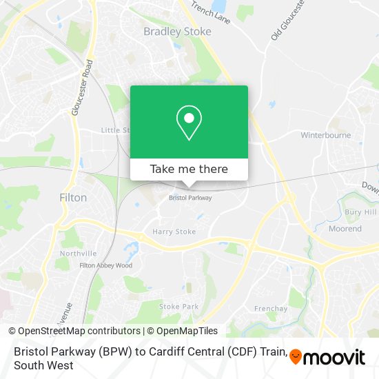 Bristol Parkway (BPW) to Cardiff Central (CDF) Train map