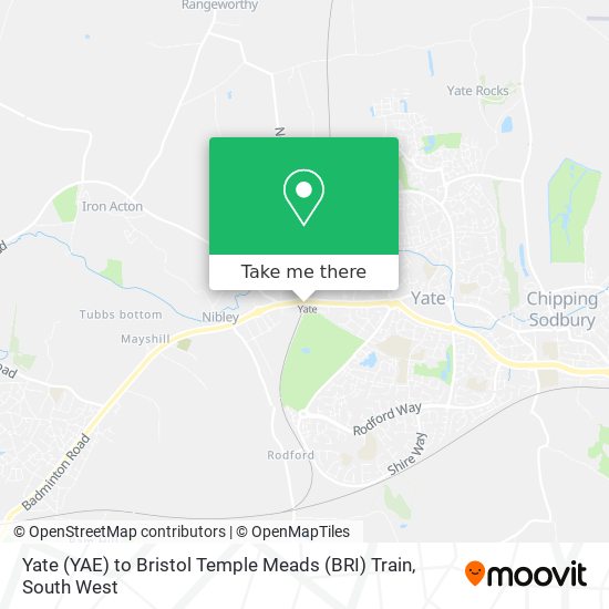 Yate (YAE) to Bristol Temple Meads (BRI) Train map