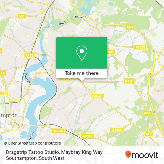 Dragstrip Tattoo Studio, Maybray King Way Southampton map