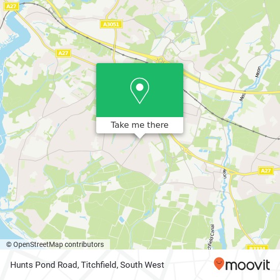 Hunts Pond Road, Titchfield map