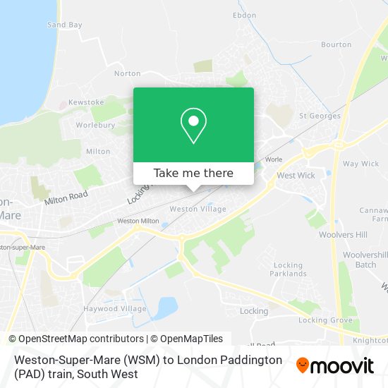 Weston-Super-Mare (WSM) to London Paddington (PAD) train map