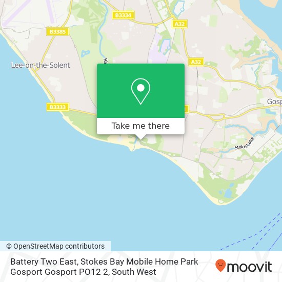 Battery Two East, Stokes Bay Mobile Home Park Gosport Gosport PO12 2 map