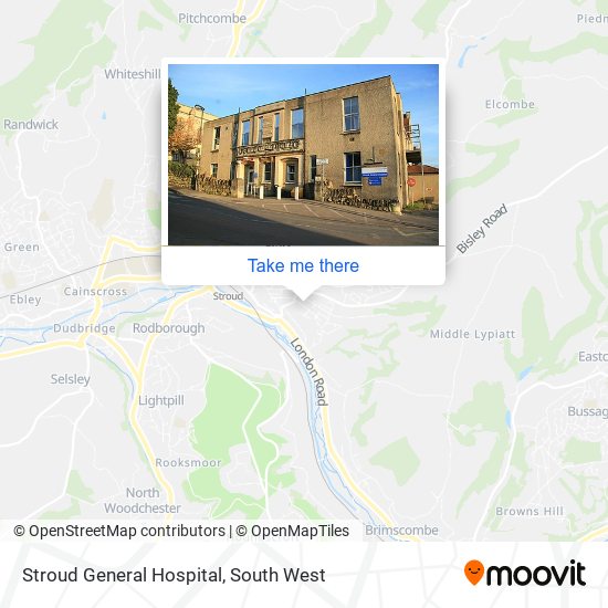 How to get to Stroud General Hospital by bus or train?