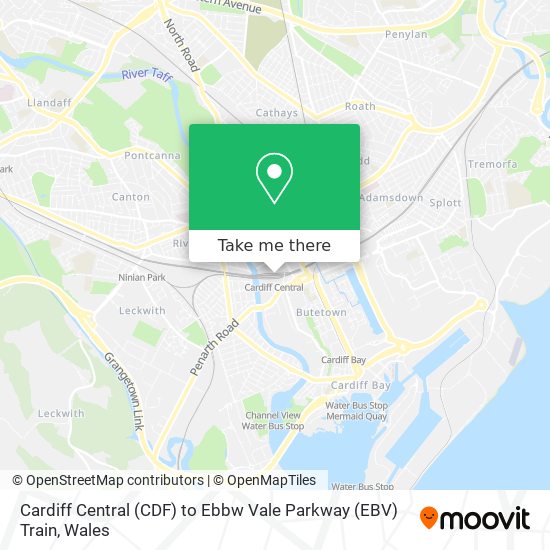 Cardiff Central (CDF) to Ebbw Vale Parkway (EBV) Train map