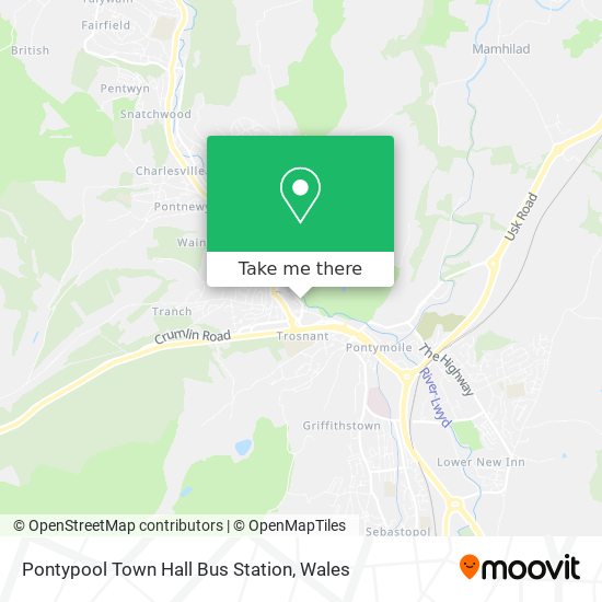Pontypool Town Hall Bus Station map