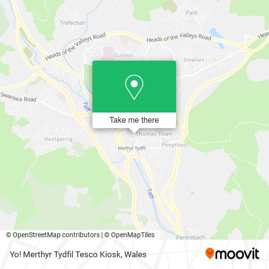 How to get to Yo! Merthyr Tydfil Tesco Kiosk by Train or Bus?
