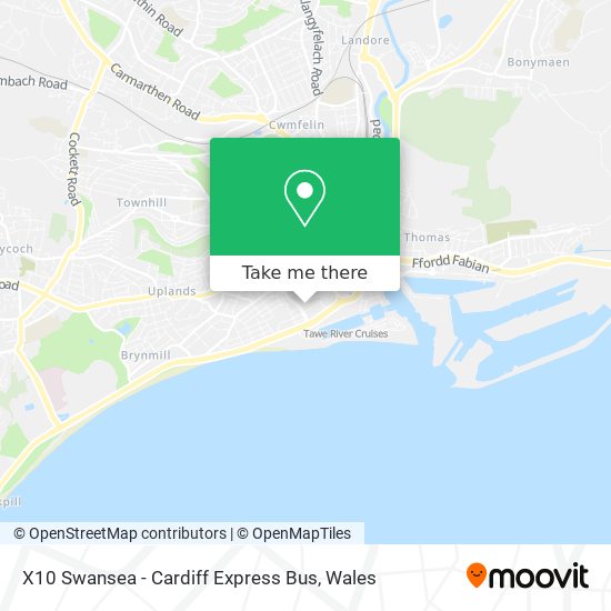 X10 Swansea - Cardiff Express Bus map