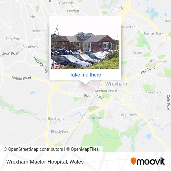 How to get to Wrexham Maelor Hospital by train or bus?