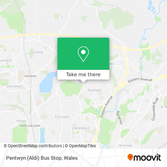 Pentwyn (Aldi) Bus Stop map