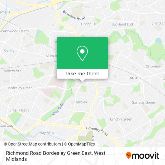 Richmond Road Bordesley Green East map