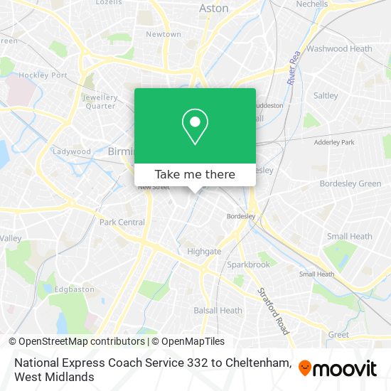 National Express Coach Service 332 to Cheltenham map