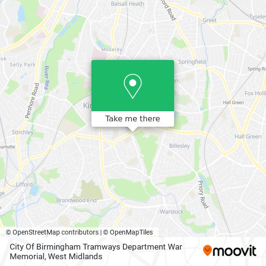 City Of Birmingham Tramways Department War Memorial map