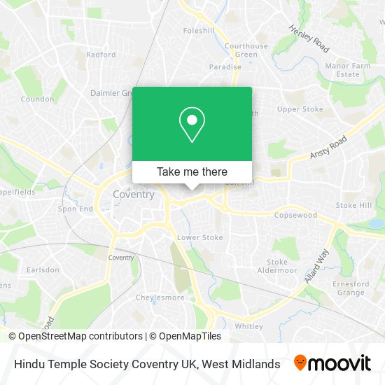 Hindu Temple Society Coventry UK map