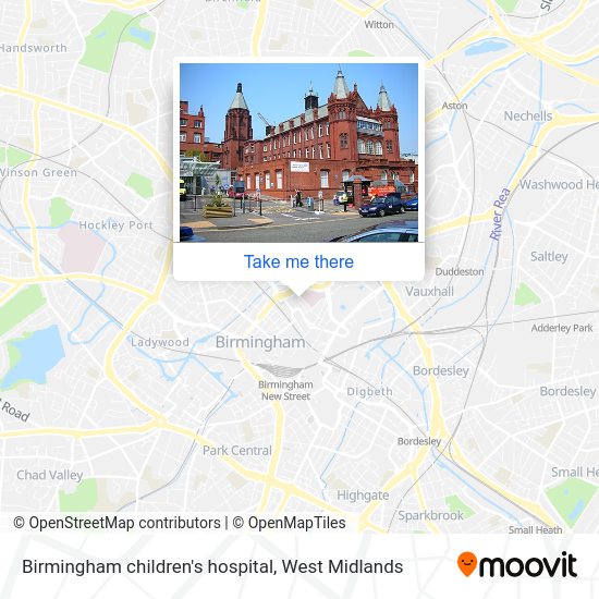How to get to Birmingham children's hospital in Ladywood by bus or train?