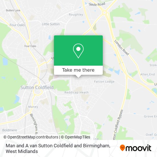 Man and A van Sutton Coldfield and Birmingham map