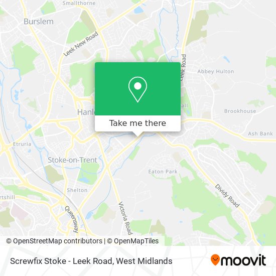 Screwfix Stoke - Leek Road map