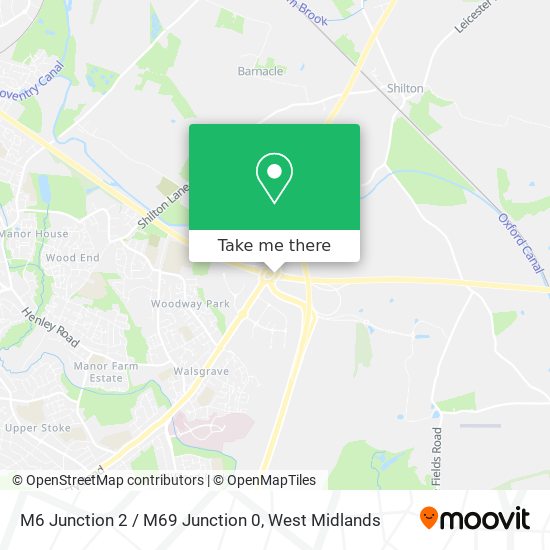 M6 Junction 2 / M69 Junction 0 map