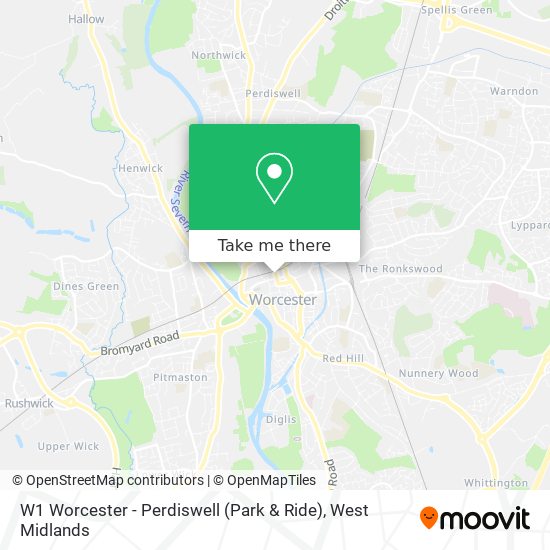 W1 Worcester - Perdiswell (Park & Ride) map
