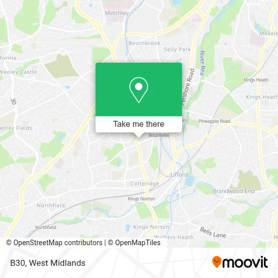 How to Get to B30 in Bournville & Cotteridge by Bus or Train?
