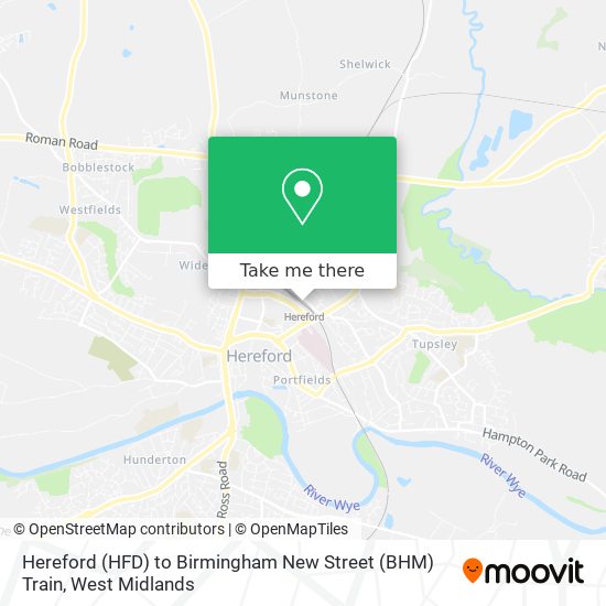 Hereford (HFD) to Birmingham New Street (BHM) Train map
