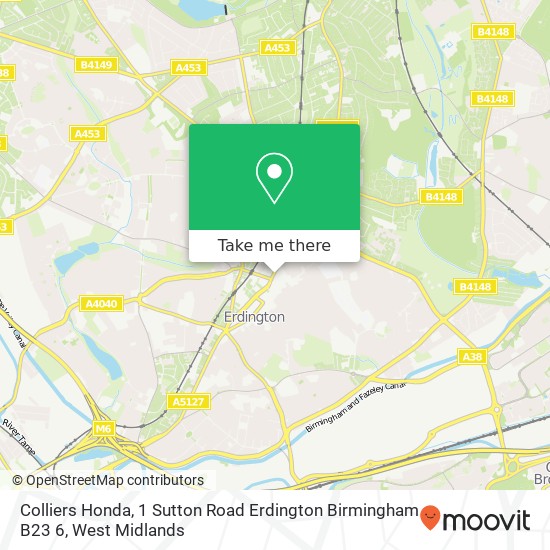 Colliers Honda, 1 Sutton Road Erdington Birmingham B23 6 map